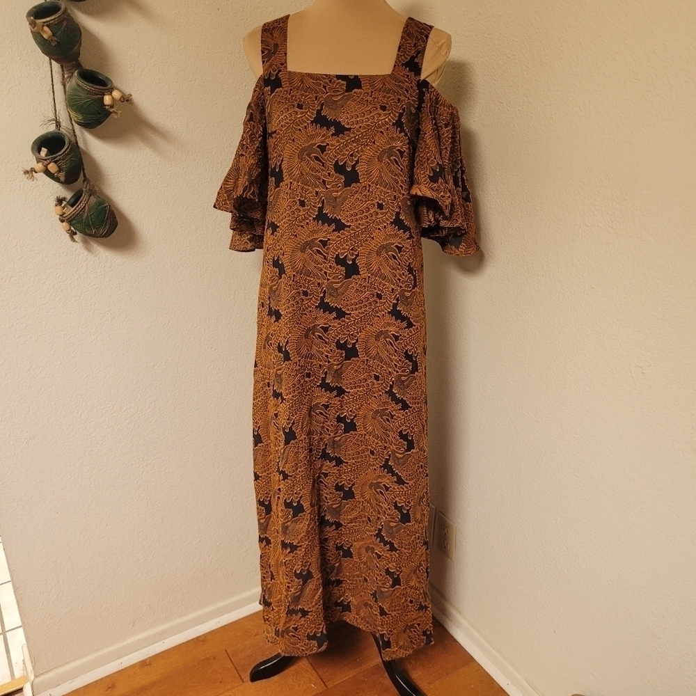 & Other Stories Blue and Gold Brocade Dress